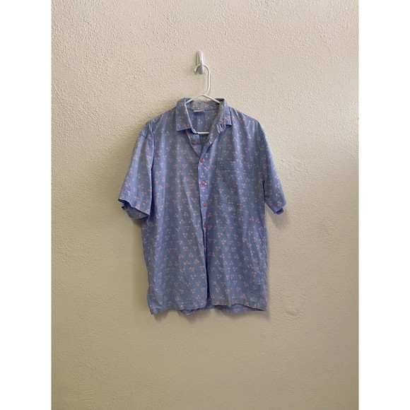 vintage Blue Ginger Hawaii 100% cotton blue pink hearts cute button up shirt - Picture 8 of 10